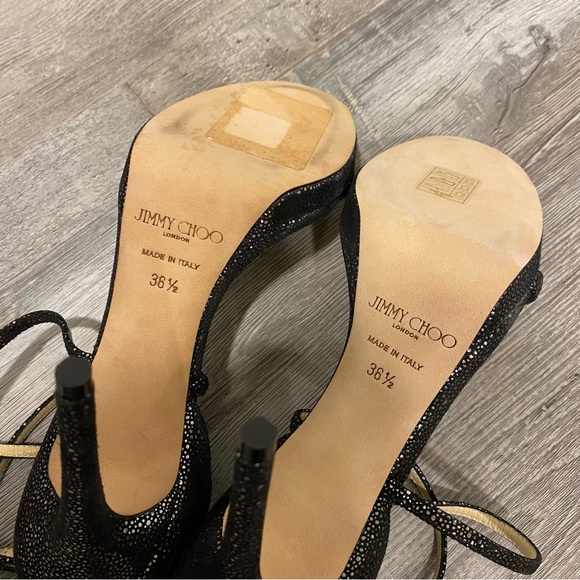 JIMMY CHOO Harper Anthracite Black Spotted Suede Sandal 36.5 - Picture 6 of 11